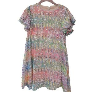 Next Kids Rainbow Sequin Flutter Sleeve Party Dress Size 6 Years U80-533-089